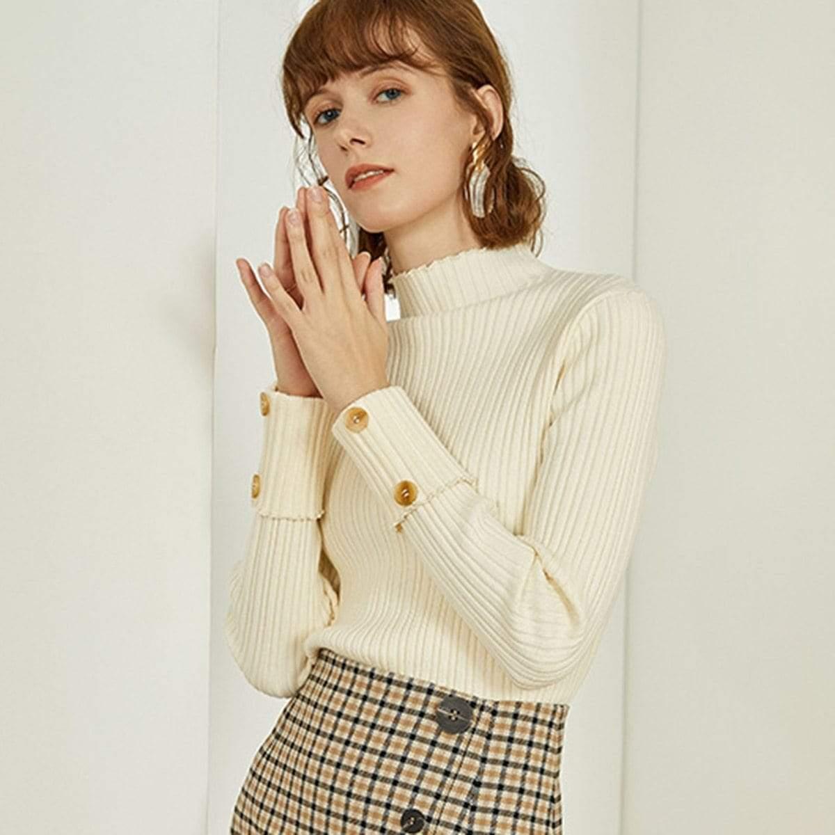 ruffles button fashion sweet slim sweater