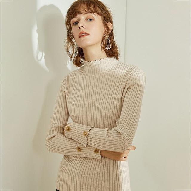 ruffles button fashion sweet slim sweater