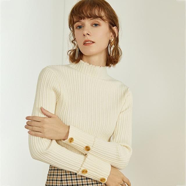 ruffles button fashion sweet slim sweater