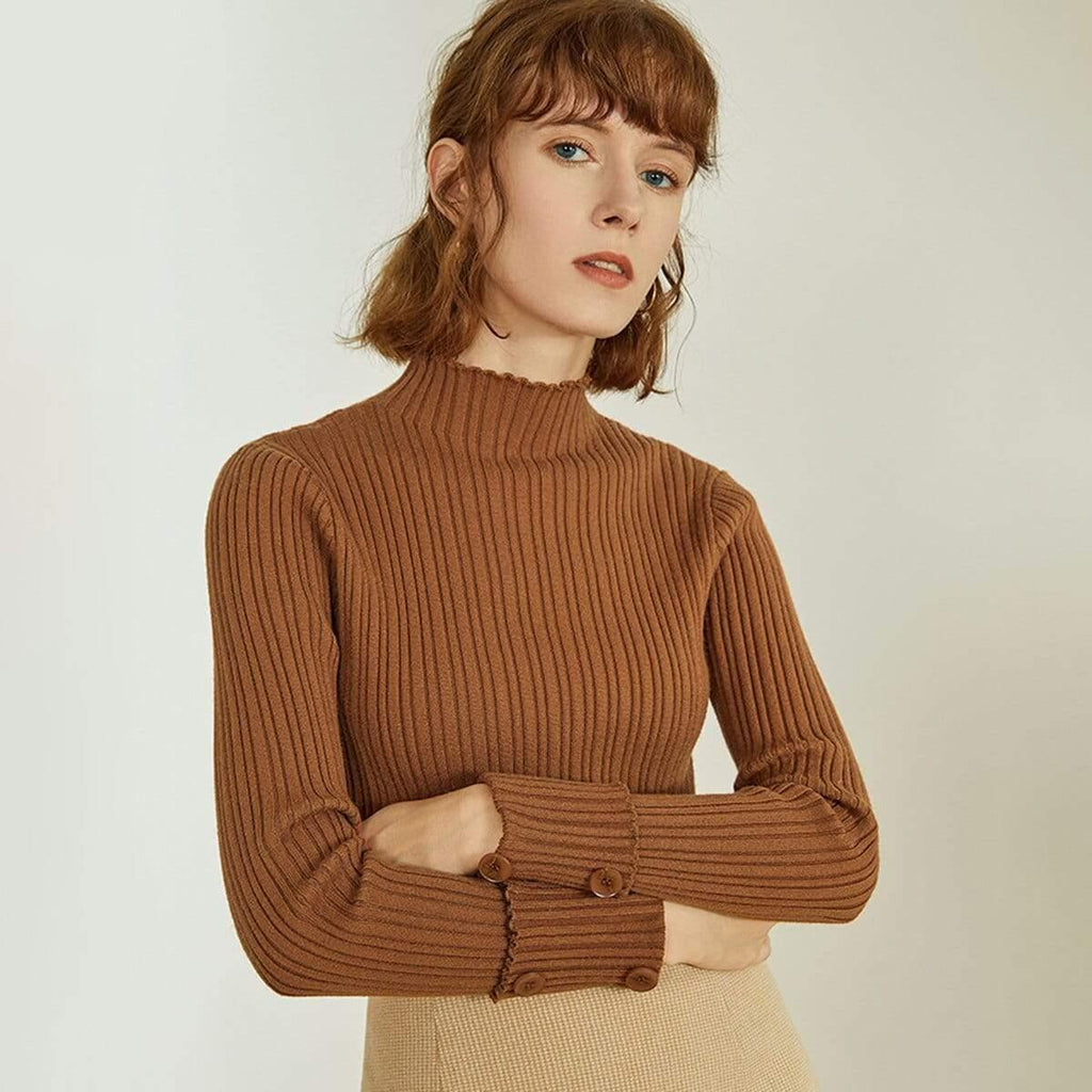 ruffles button fashion sweet slim sweater