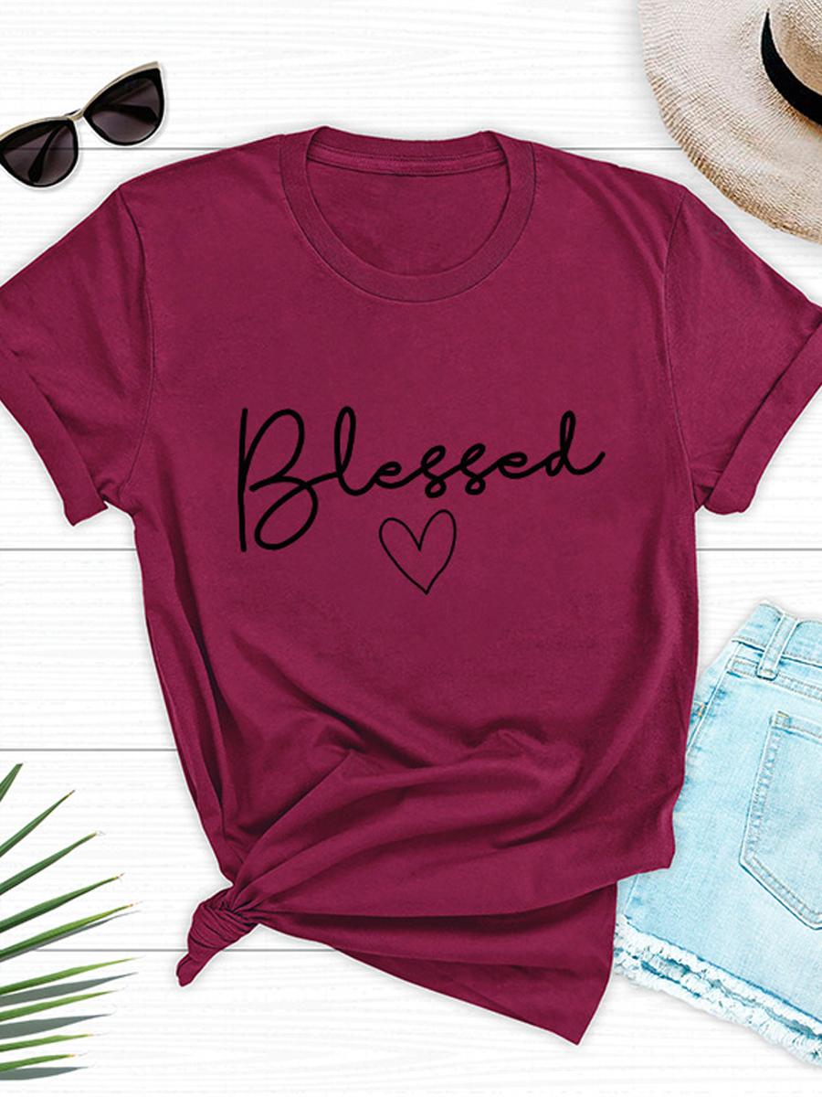 Round Neck Letters Print Short Sleeve T-shirt