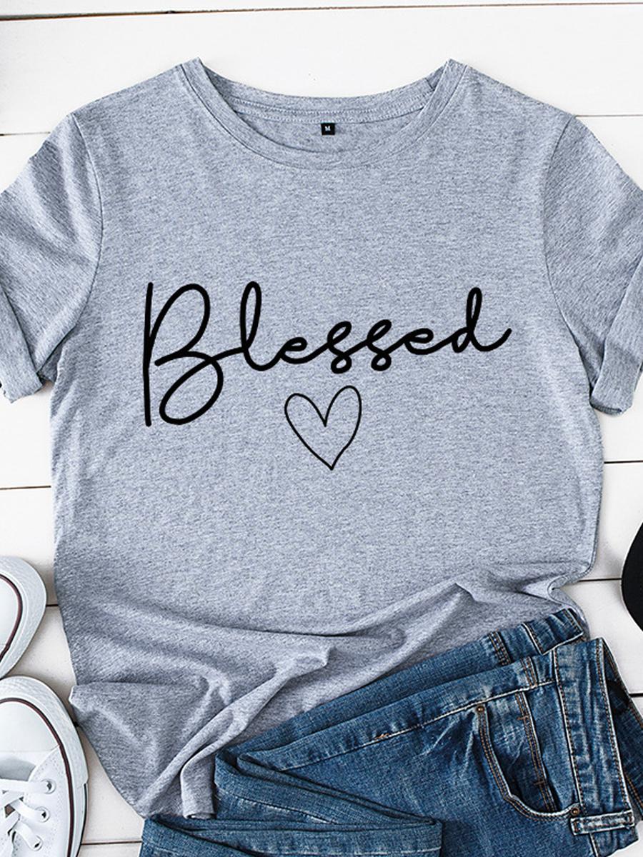 Round Neck Letters Print Short Sleeve T-shirt