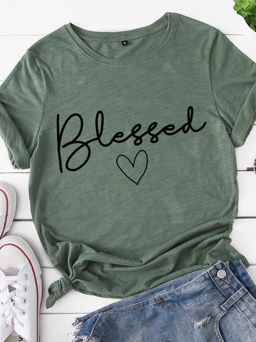 Round Neck Letters Print Short Sleeve T-shirt