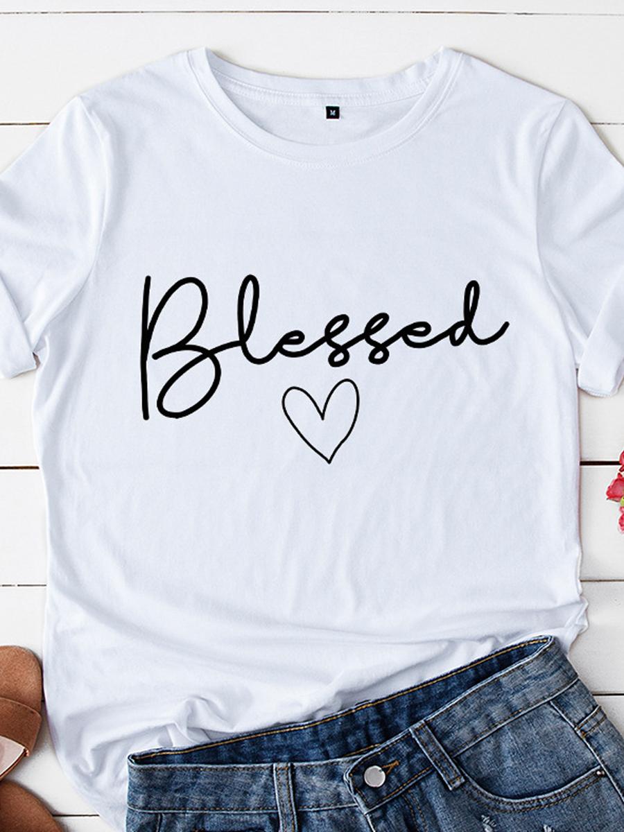 Round Neck Letters Print Short Sleeve T-shirt