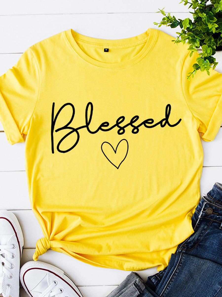 Round Neck Letters Print Short Sleeve T-shirt