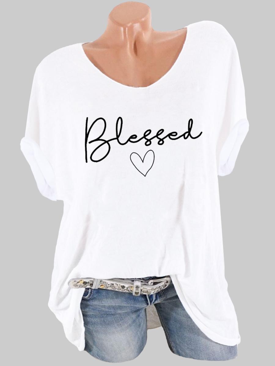 Round Neck Letters Print Short Sleeve T-shirt