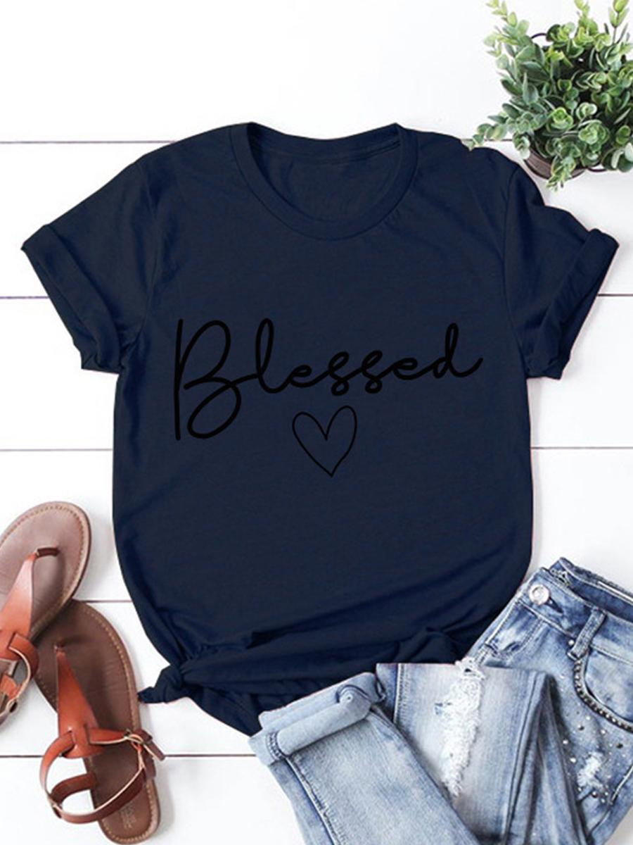 Round Neck Letters Print Short Sleeve T-shirt