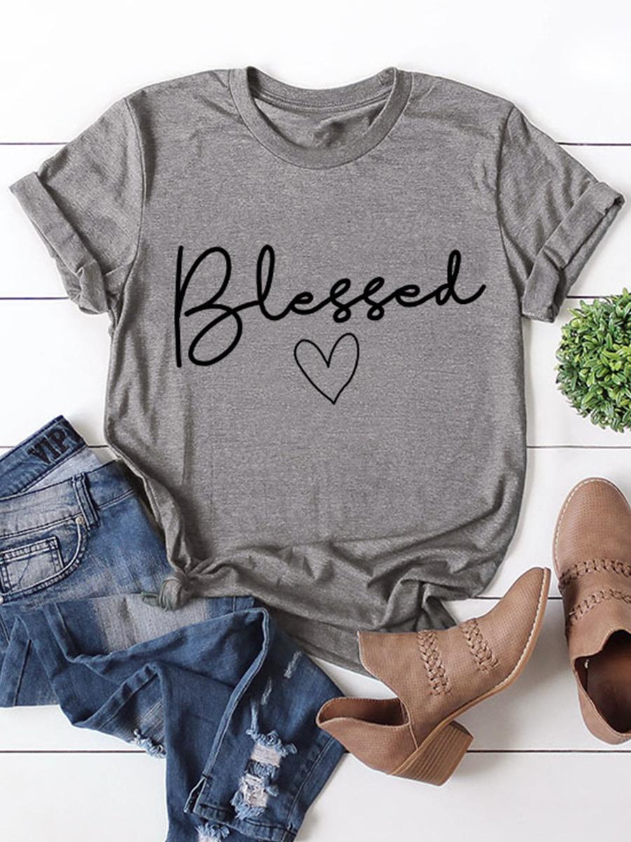 Round Neck Letters Print Short Sleeve T-shirt