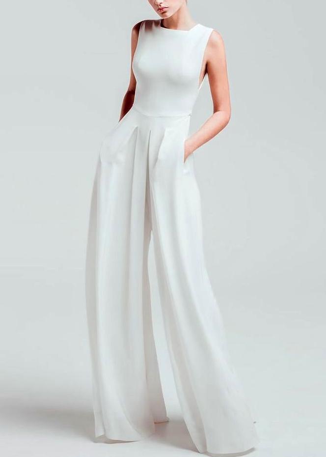 Women's Casual Square-Cut Collar Pure Color Sleeveless Jumpsuit