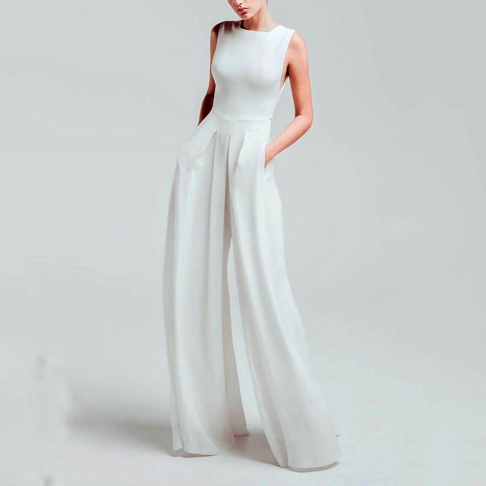 Women's Casual Square-Cut Collar Pure Color Sleeveless Jumpsuit