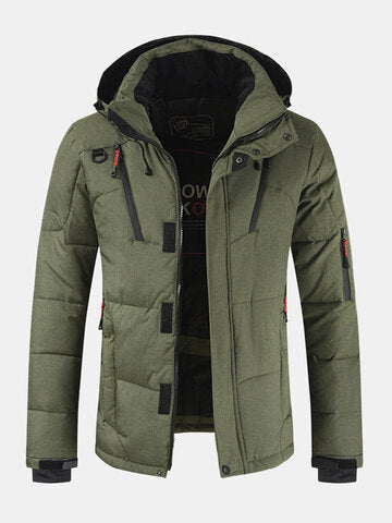 mens winter warm thicken zipper detail solid color hooded down coat