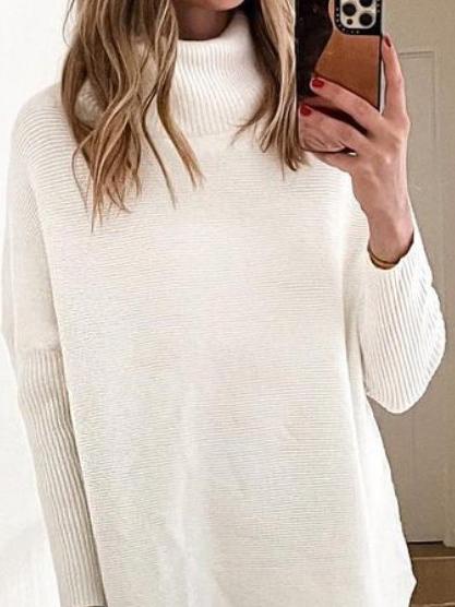 Casual Solid Color High Neck Long Sleeves Sweater
