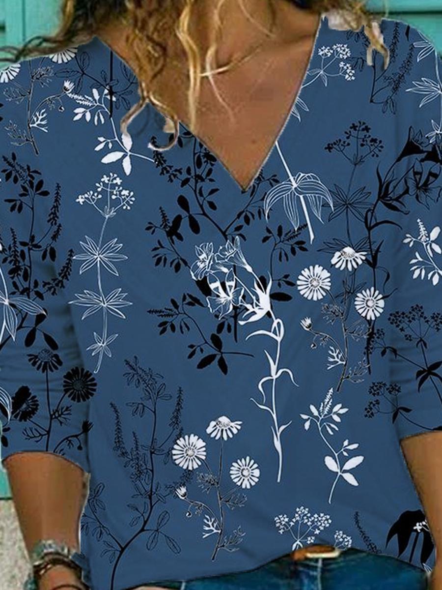 Ladies Printed Cotton Long-sleeved T-shirt