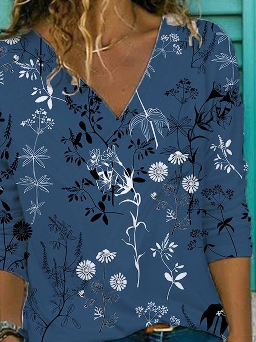 Ladies Printed Cotton Long-sleeved T-shirt