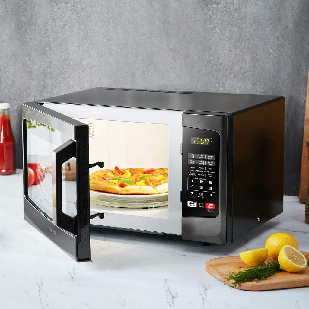 Toshiba EM925A5A-BS Microwave Oven with Sound On/Off ECO Mode and LED Lighting, 0.9 Cu. ft/900W, Black  Steel