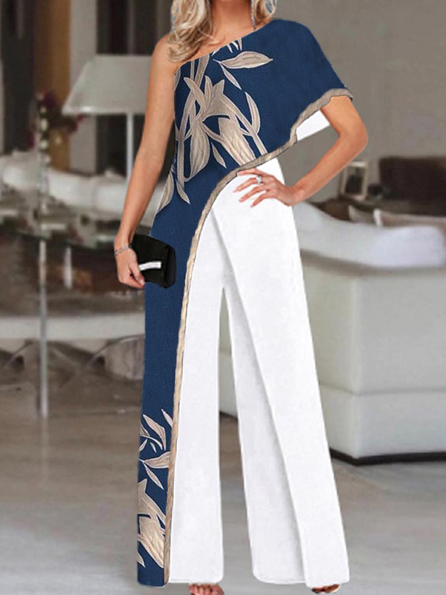 Fashion Leaf Print Off-shoulder Jumpsuit Women