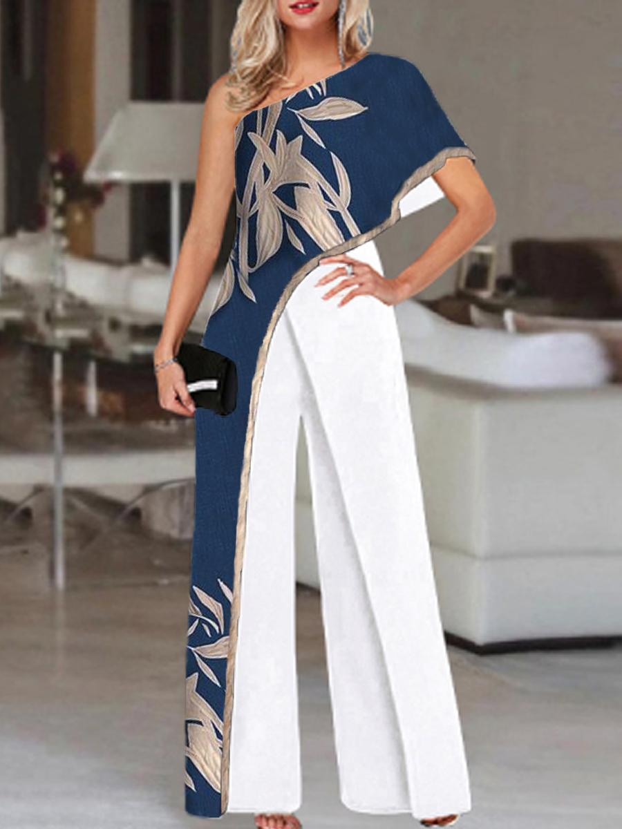 Fashion Leaf Print Off-shoulder Jumpsuit Women