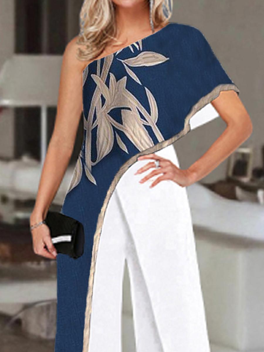 Fashion Leaf Print Off-shoulder Jumpsuit Women