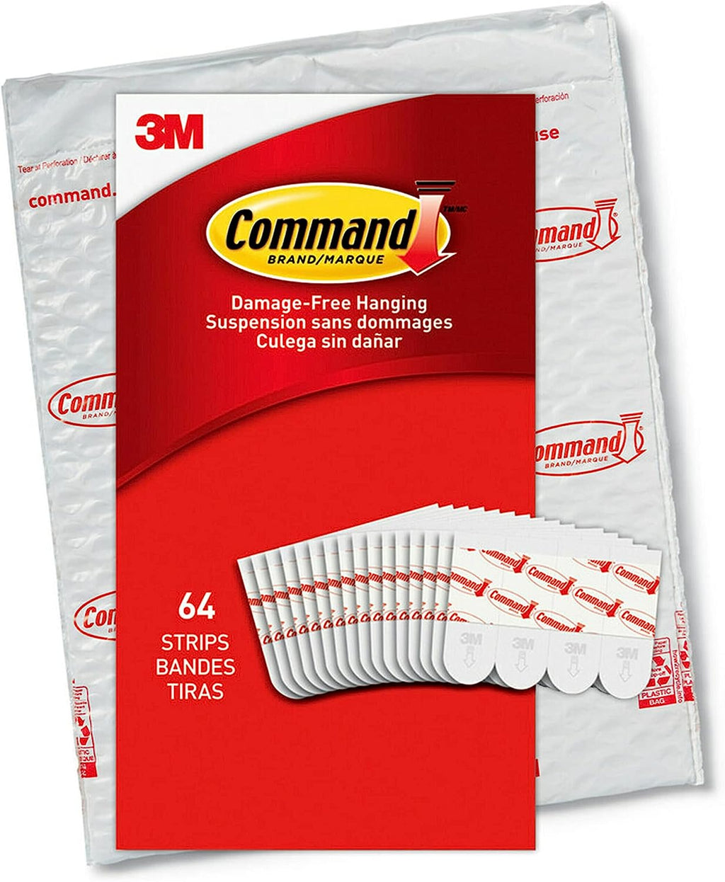 Command Large Refill Adhesive Strips, Damage Free Hanging Wall Adhesive Strips, 20 White Command Strips &amp; Medium Refill Adhesive Strips, 36 White Strips &amp; Small Refill Strips, White, 64-Strips
