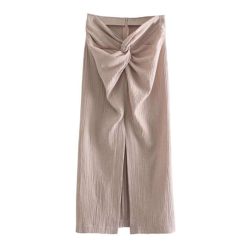 knotted front slit midi skirt