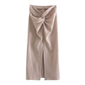 knotted front slit midi skirt