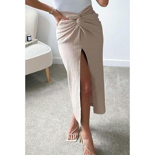 knotted front slit midi skirt