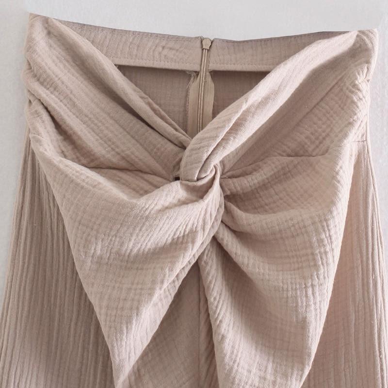 knotted front slit midi skirt