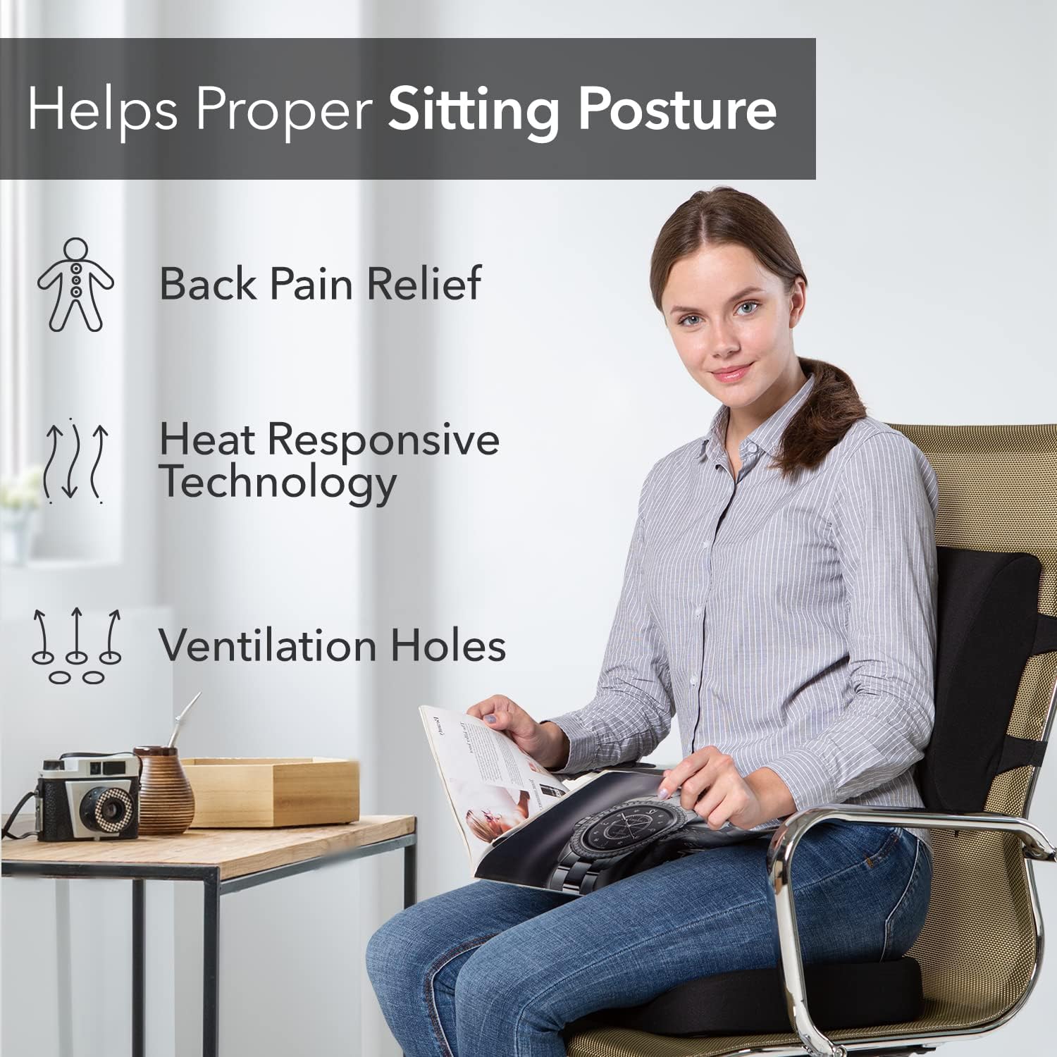 Everlasting Comfort Seat Cushion &amp; Lumbar Support Pillow Combo (Patented) - Chair Pads Reduce Tailbone Pressure &amp; Improve Back Comfort - Multi-Use Gel Infused Memory Foam Chair Cushions for Home, Car