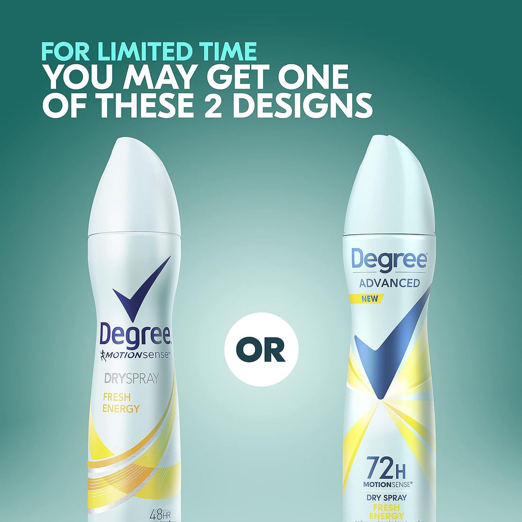 Degree Advanced Antiperspirant Deodorant Dry Spray 72-Hour Sweat and Odor Protection Fresh Energy Deodorant Spray For Women With MotionSense Technology 3.8 oz, Pack of 4 , Blue
