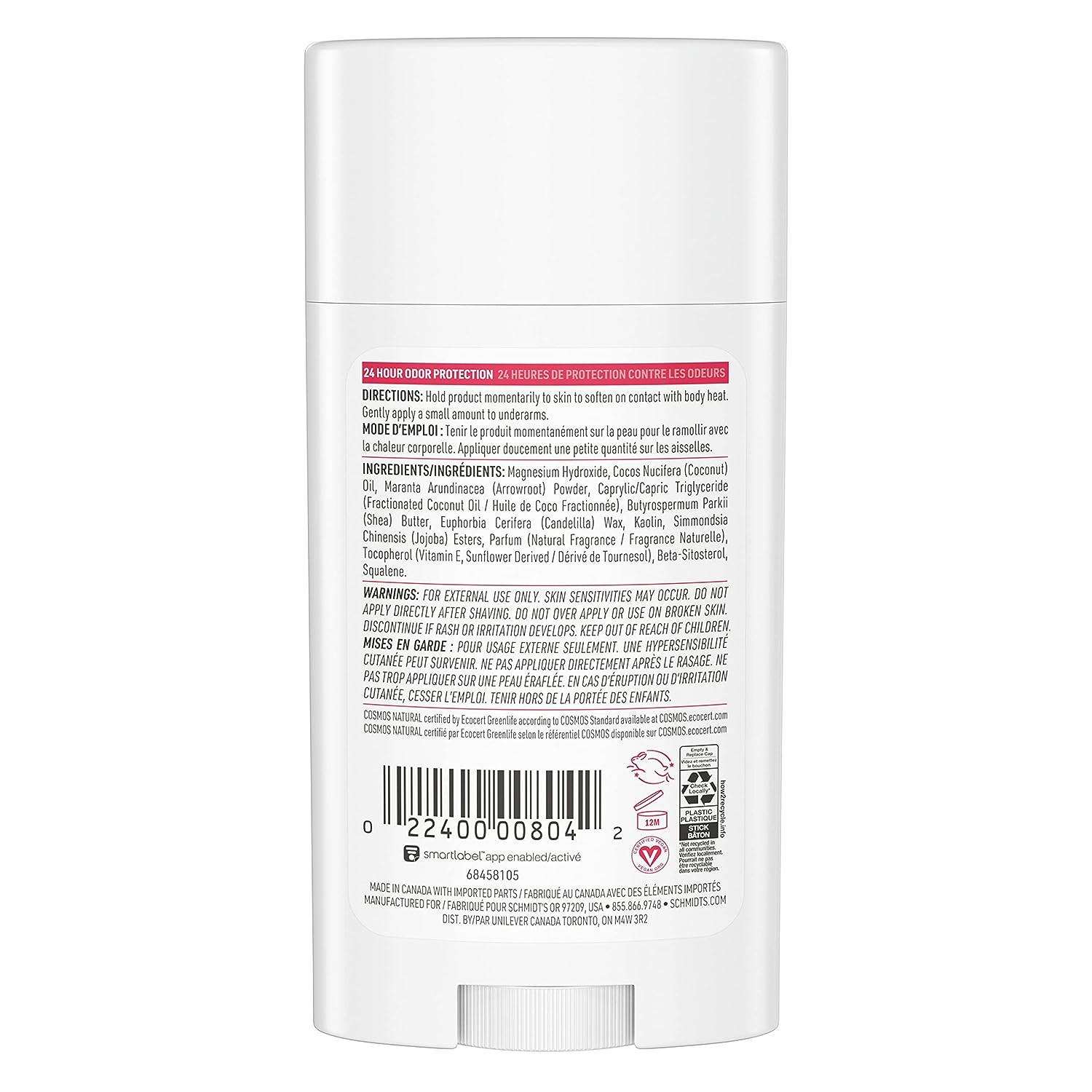 Schmidt's Aluminum Free Natural Deodorant For Women And Men, Coconut &amp; Kaolin Clay With 24 Hour Odor Protection, Certified Natural, Cruelty Free, Vegan Deodorant 2.65oz 2 Pack