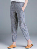Pure Color Cotton And Linen Elastic Waist Casual Pants