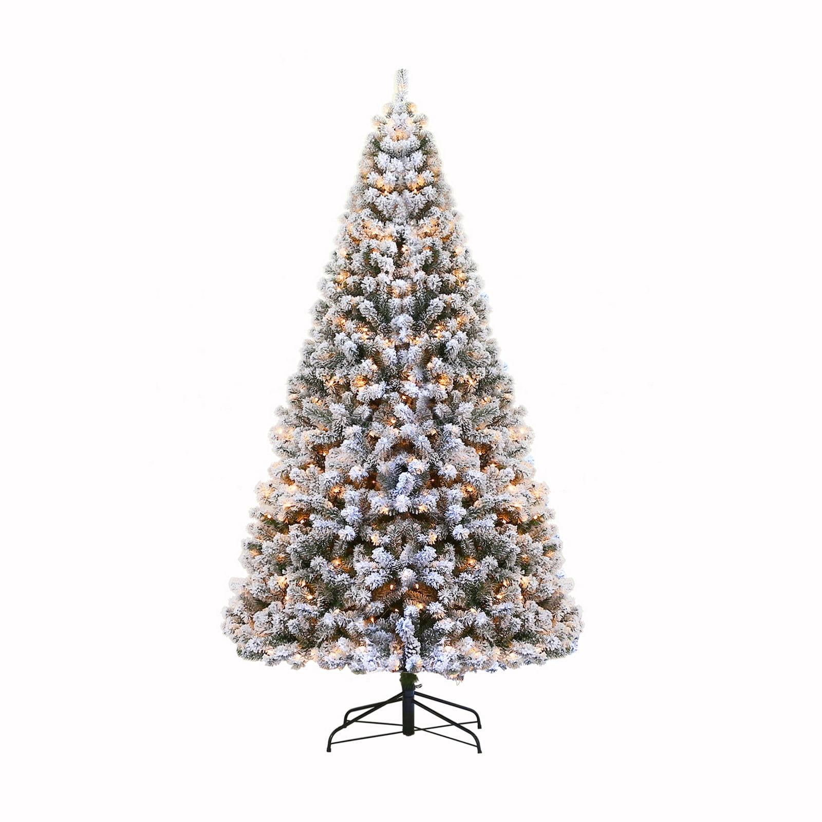 Hykolity 6 ft Snow Flocked Christmas Tree, Artificial Christmas Tree with Pine Cones, 250 Warm White Lights, 762 Tips, Metal Stand and Hinged Branches