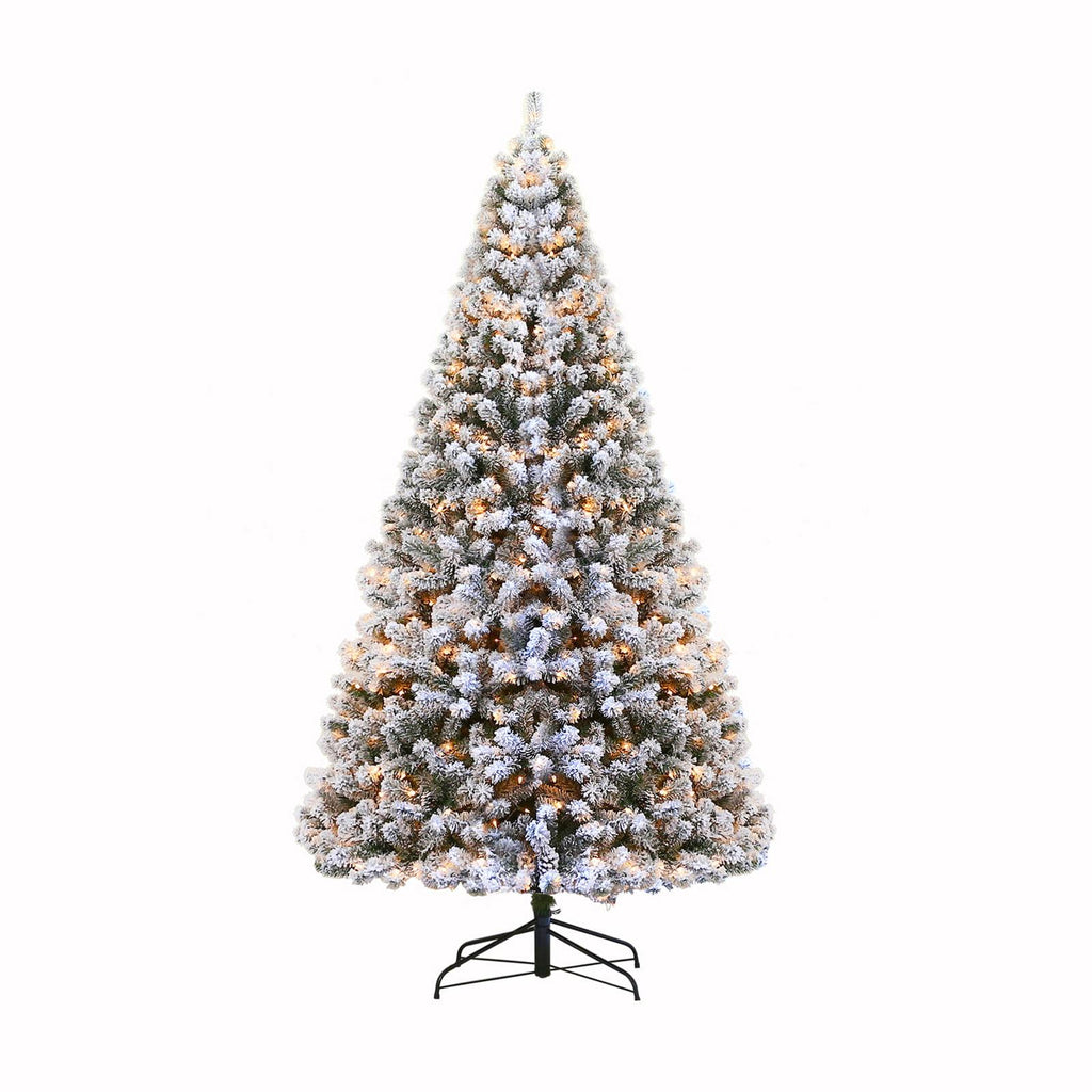Hykolity 6 ft Snow Flocked Christmas Tree, Artificial Christmas Tree with Pine Cones, 250 Warm White Lights, 762 Tips, Metal Stand and Hinged Branches