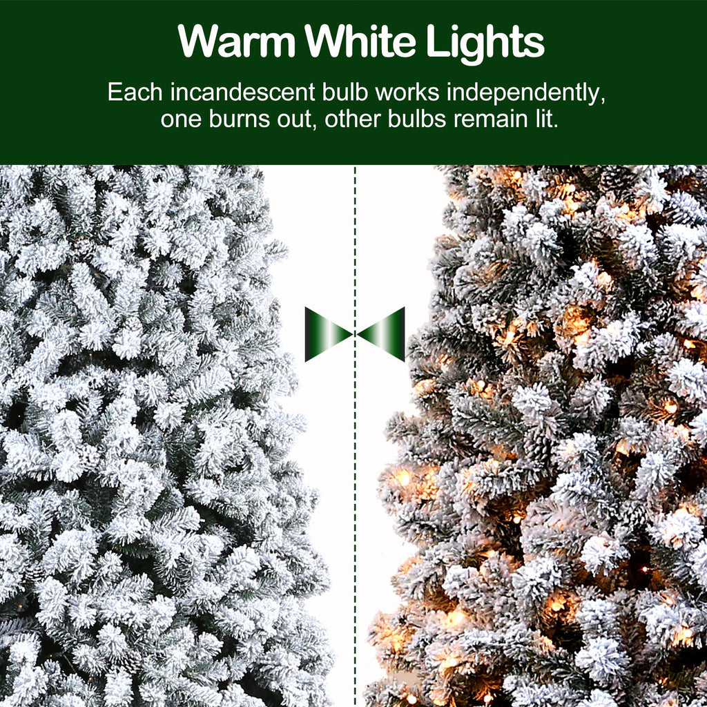 Hykolity 6 ft Snow Flocked Christmas Tree, Artificial Christmas Tree with Pine Cones, 250 Warm White Lights, 762 Tips, Metal Stand and Hinged Branches