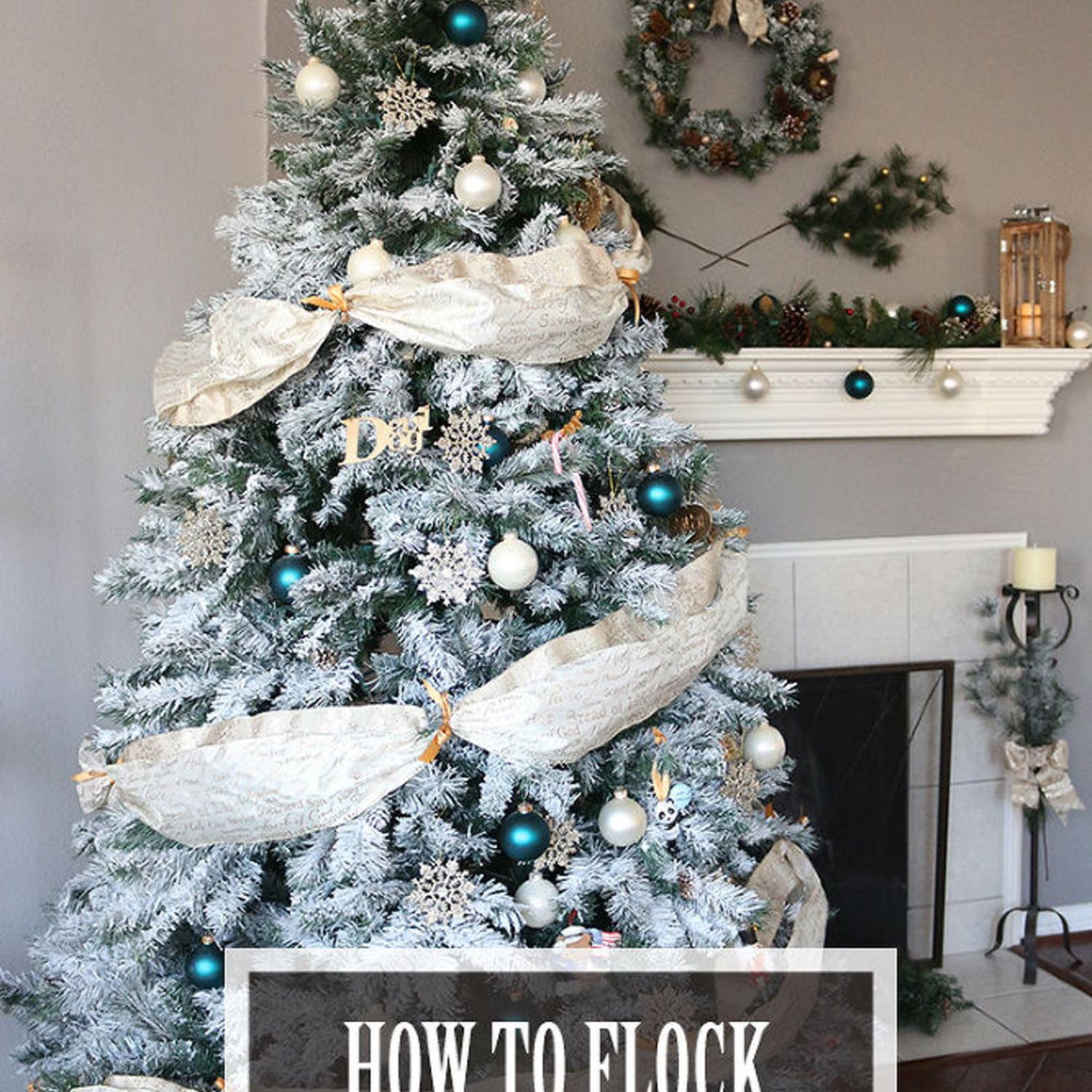 Hykolity 6 ft Snow Flocked Christmas Tree, Artificial Christmas Tree with Pine Cones, 250 Warm White Lights, 762 Tips, Metal Stand and Hinged Branches