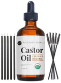 Organic Castor Oil (4oz), USDA Certified, 100% Pure, Cold Pressed, Hexane Free by Kate Blanc. Stimulate Growth for Eyelashes, Eyebrows, Hair. Skin Moisturizer &amp; Oil Cleanse with Starter Kit