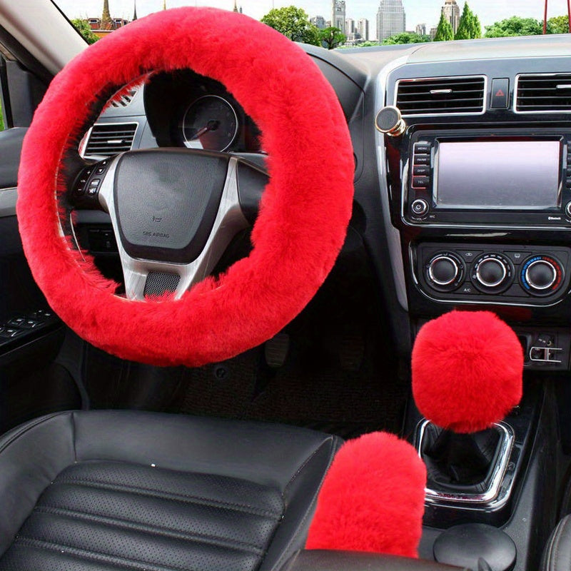 Stay Warm &amp; Stylish This Winter with Our Furry Steering Wheel Cover Set!