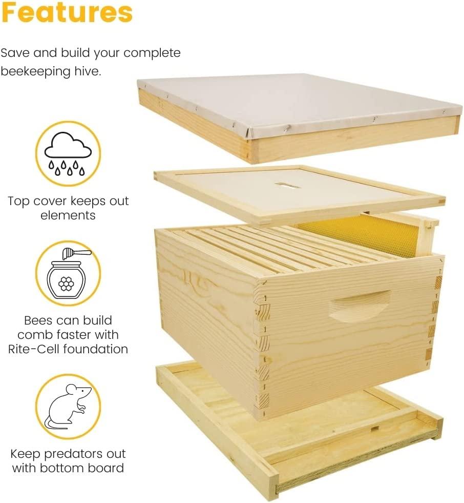 Mann LakeUnassembled Complete Bee Hive Box w/Foundation, Langstroth 10 Frame