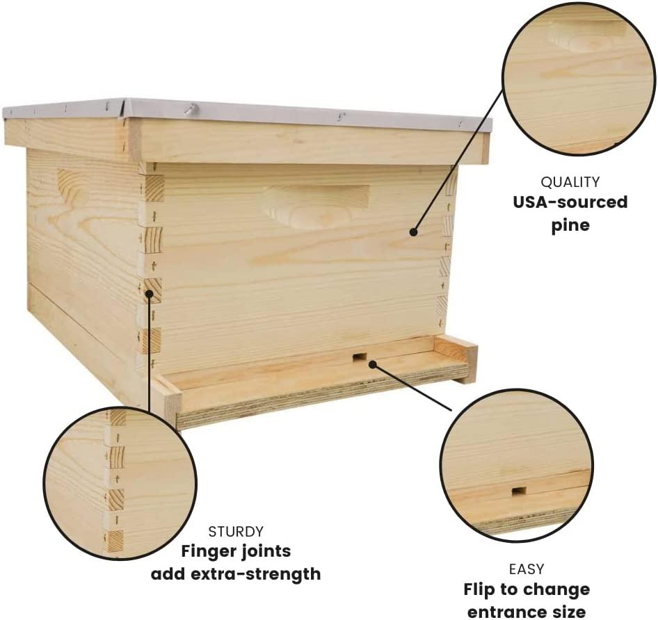 Mann LakeUnassembled Complete Bee Hive Box w/Foundation, Langstroth 10 Frame