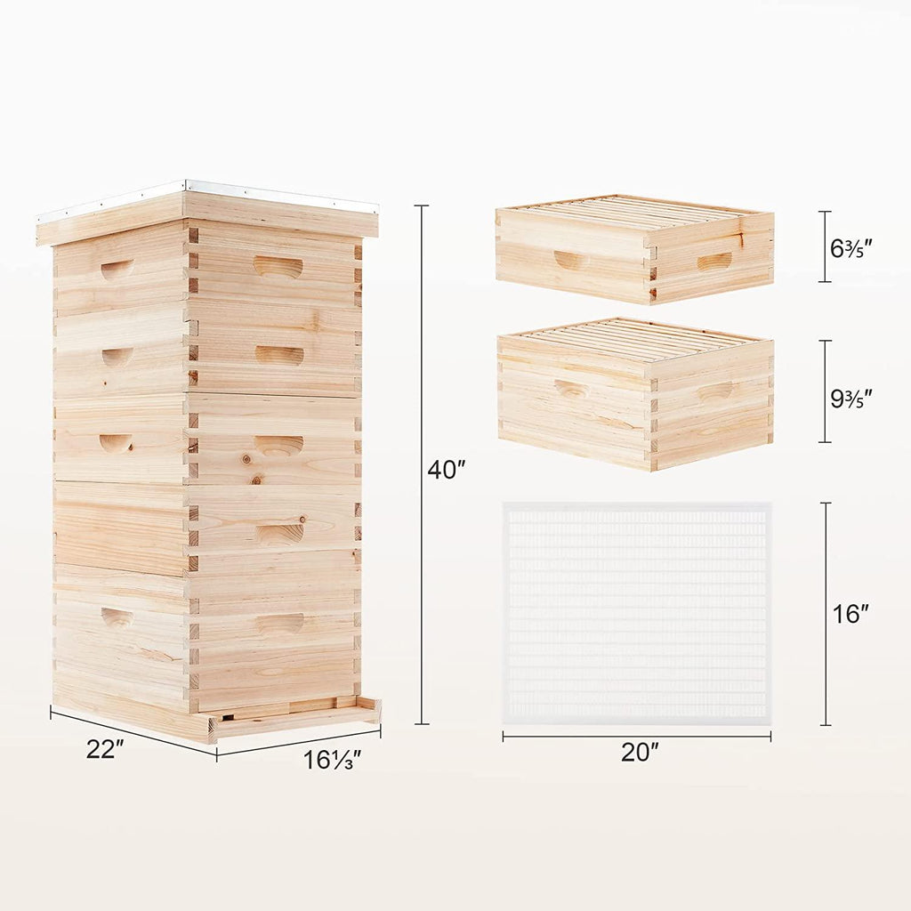 CREWORKS 5 Layer Bee Hive, Beehive for Honey, Bee Box Beekeeping Supplies, Hive Kit for Starter Beekeeper (No Frames)