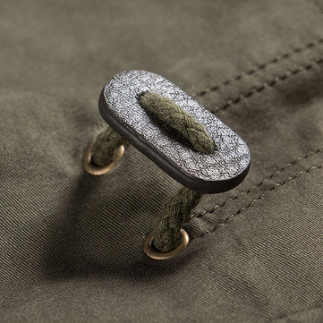 stand collar pockets cotton waist drawstring military solid color jacket for men