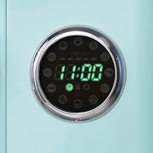 Nostalgia RMO4AQ Retro Lar0.9 cu ft, 800-Watt Countertop Microwave Oven, 12 Pre-Programmed Cookin Digital Clock, Easy Clean Interior, Aqua