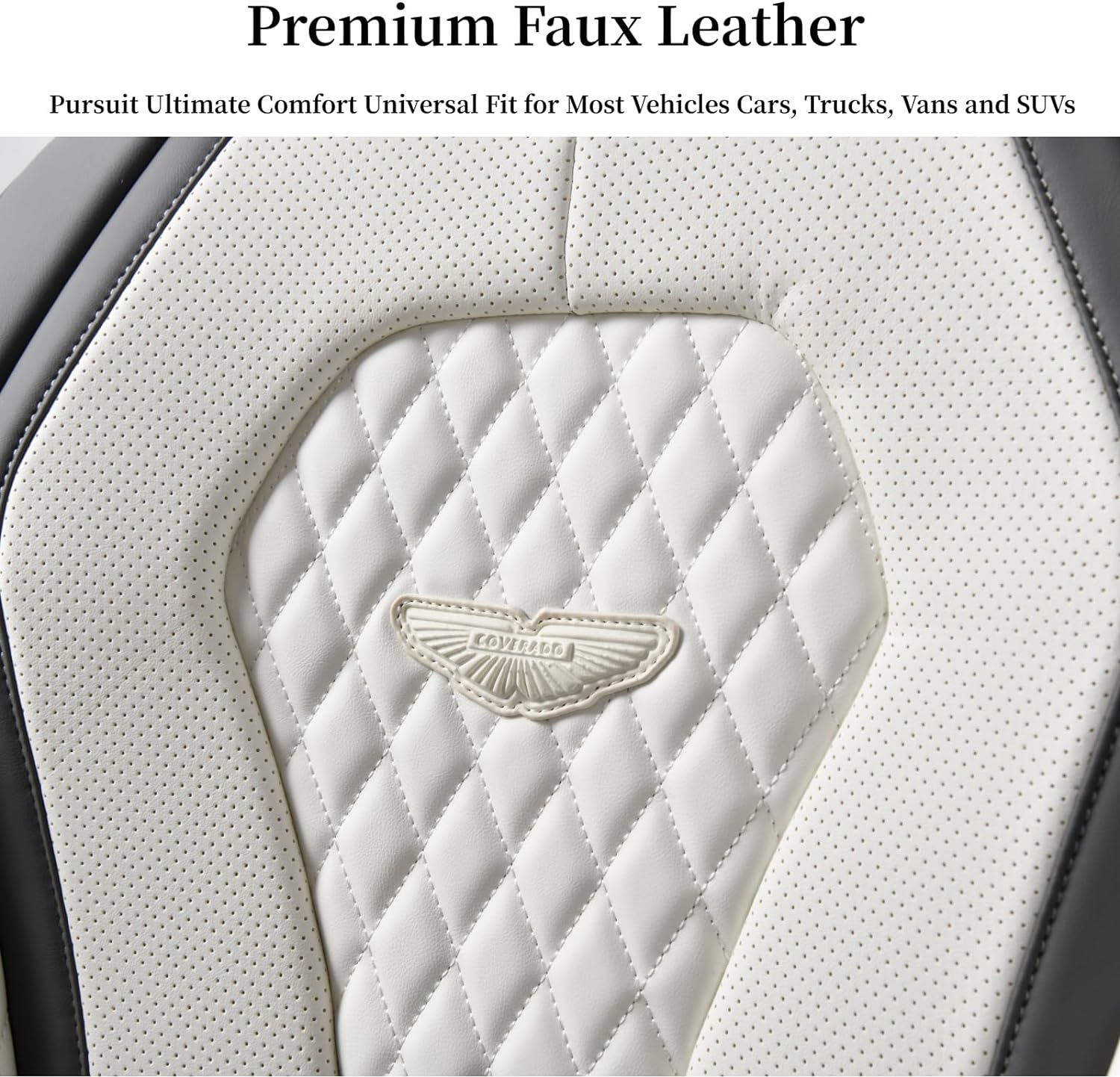 Coverado Leather Seat Covers Front, 2-Pack Universal Seat Covers for Cars, Waterproof Luxury Leatherette Car Seat Cushions, Car Seats Protectors, Driver Seat Covers Fit for Most Vehicles GaryWhite