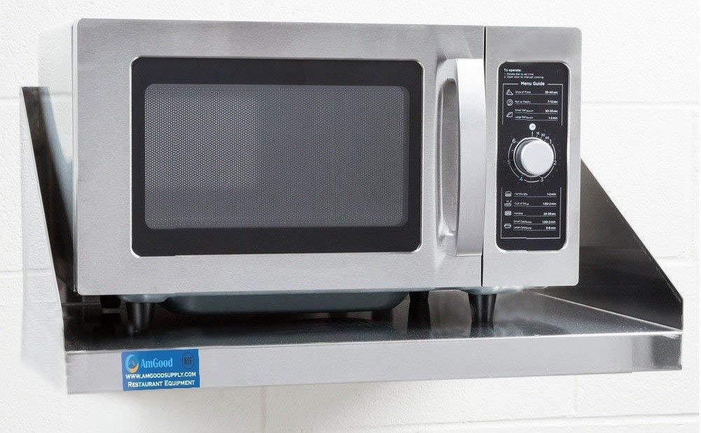 24" Length x 24" Width |  Steel Microwave Shelf | Metal Appliance Shelving | Heavy Duty | Commercial Grade | Wall Mount | NSF Certified | Silver