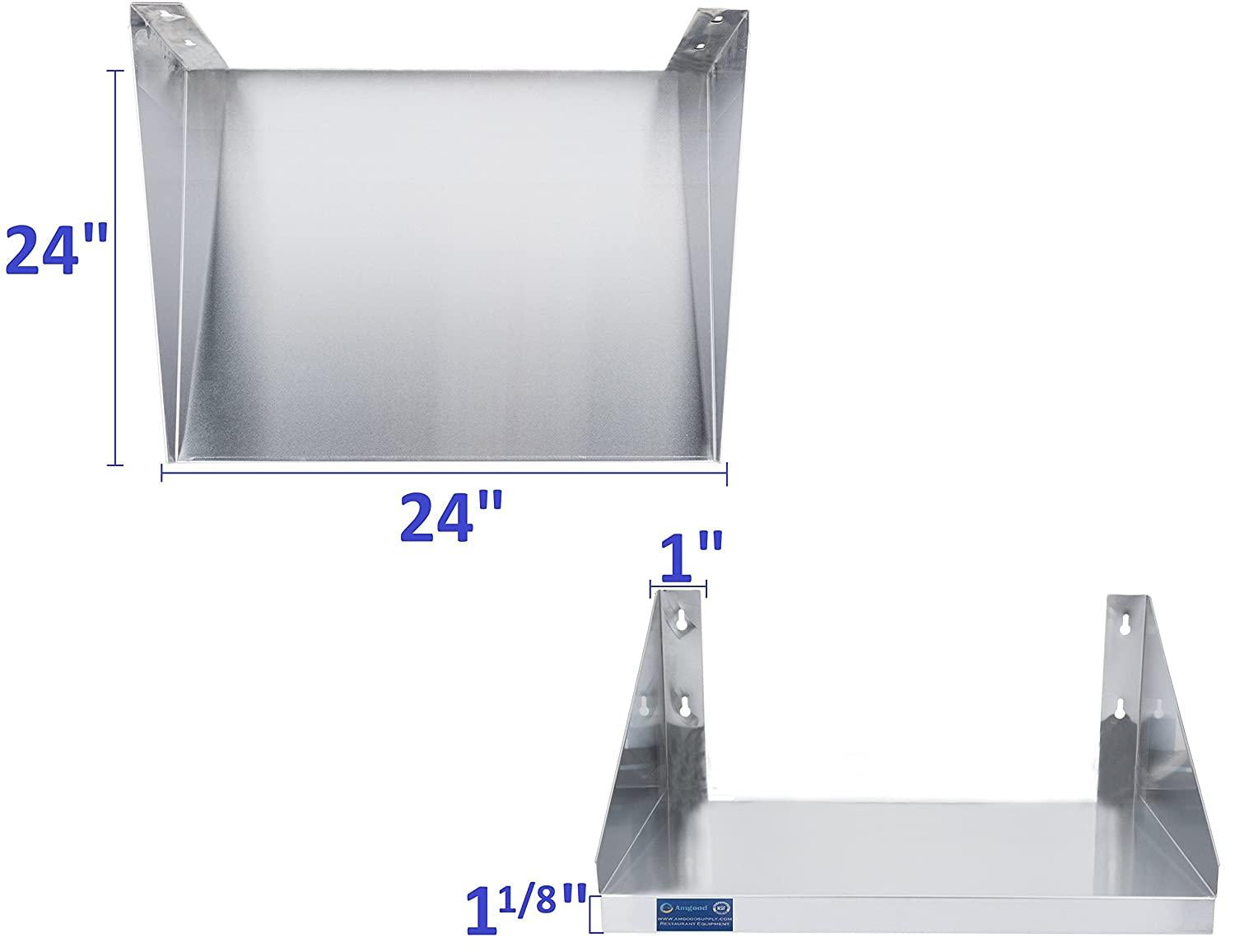 24" Length x 24" Width |  Steel Microwave Shelf | Metal Appliance Shelving | Heavy Duty | Commercial Grade | Wall Mount | NSF Certified | Silver