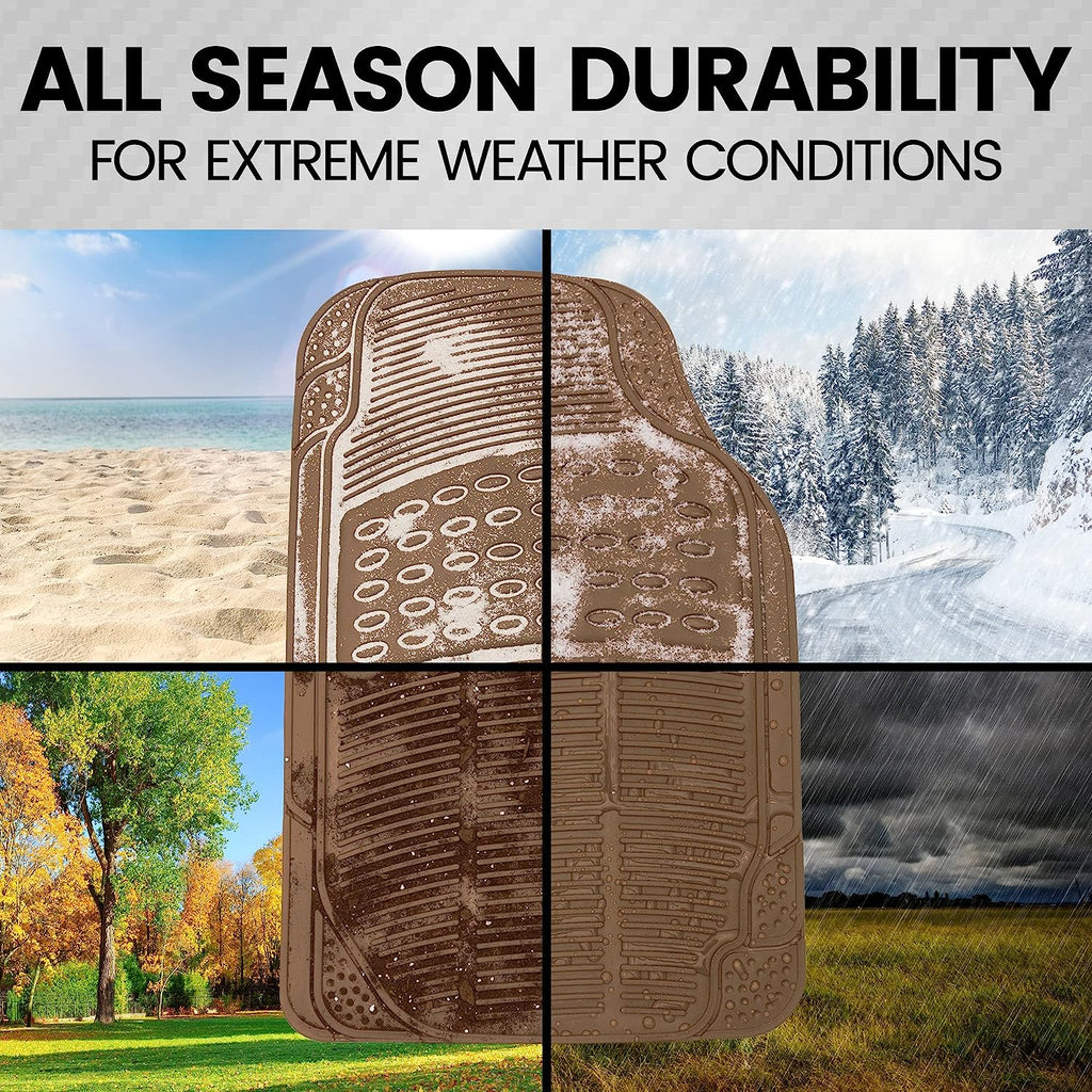 BDK ProLiner Floor Mats for Cars Trucks SUV, Beige 3-Piece Heavy Duty Car Mats with Universal Fit , All Weather Car Floor Liners