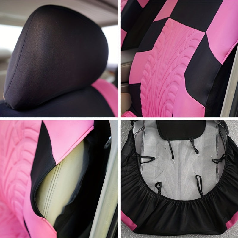 Car Seat Covers, Polyester Full Set Universal Seat Protector Decoration Thick Foam (1bag Of Metal Hooks Put In One Of The Headrest Covers）