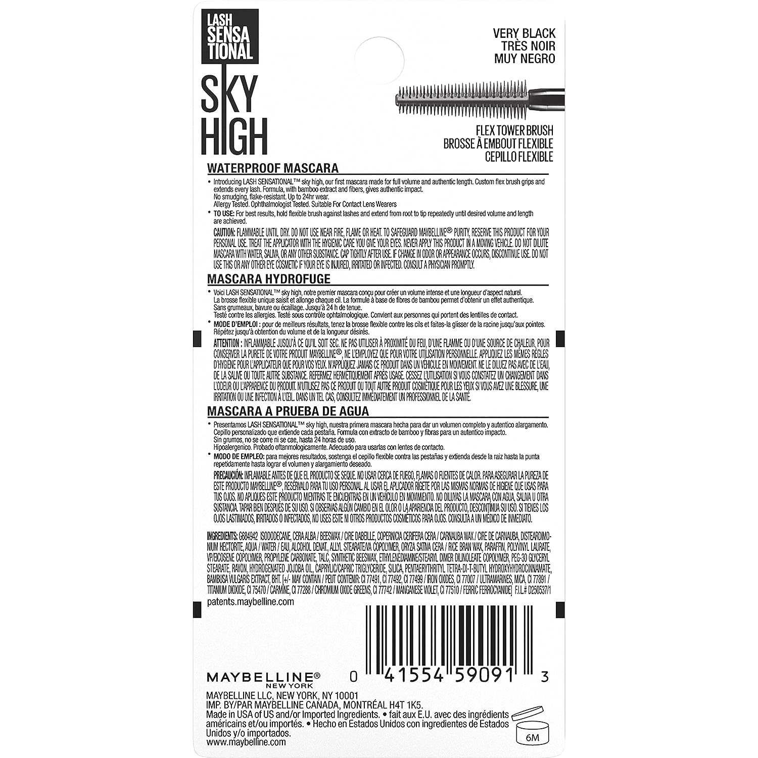Maybelline New York Lash Sensational Sky High Waterproof Mascara Makeup, Volumizing, Lengthening, Defining, Curling, Multiplying, Buildable Formula, Very Black, 1 Count