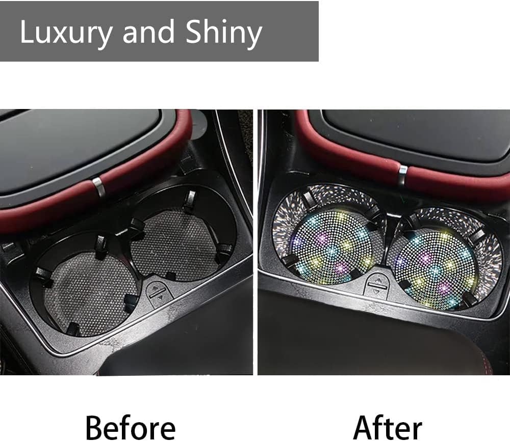 2pcs Bling Car Cup Holder Coaster, 2.75 inch Anti-Slip Shockproof Universal Fashion Vehicle Car Coasters Insert Rhinestone Auto Automotive Interior Accessories for Women (2 pcs, Colorful)