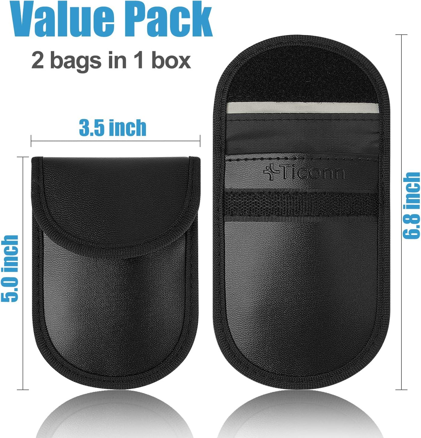Faraday Bag for Key Fob (2 Pack), TICONN Faraday Cage Protector - Car RFID Signal Blocking, Anti-Theft Pouch, Anti-Hacking Case Blocker